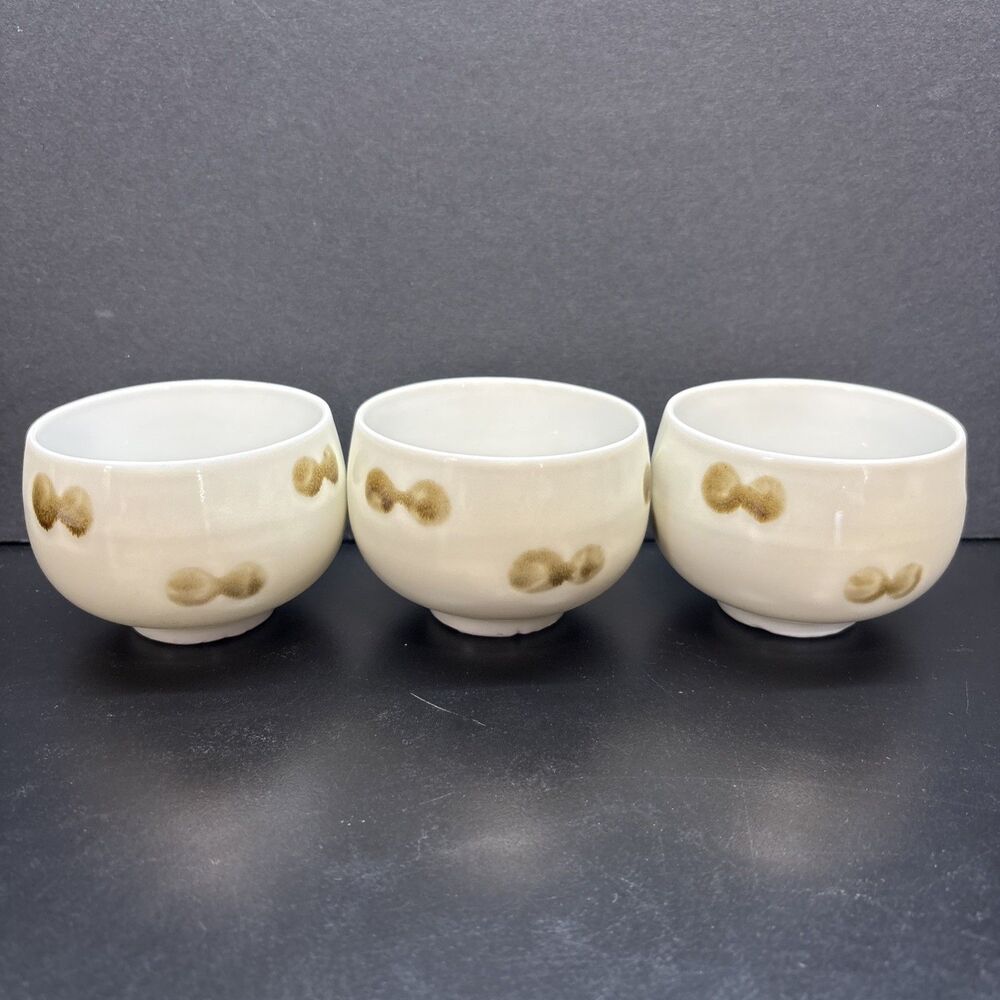 Brown Sake Kontenno Teacups 3pcs Showa Retro Ceramic